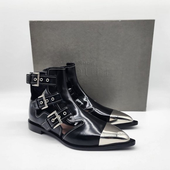 Alexander McQueen Cage Buckle Flat Ankle Boots 39.5 - Picture 9 of 9